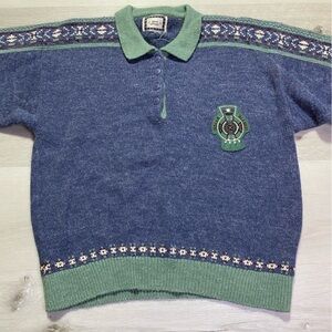 Vintage Gina Peters Henley Wool Blend Indian Blanket Sweater, Est. Sz Med-Large